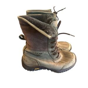 UGG Boots Adirondack ll Olive Leather Winter Boot Women's 9 Vibram Green Sherpa